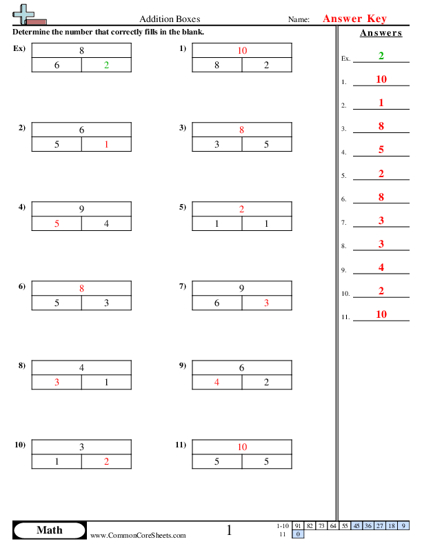  - addition-boxes-to-ten worksheet