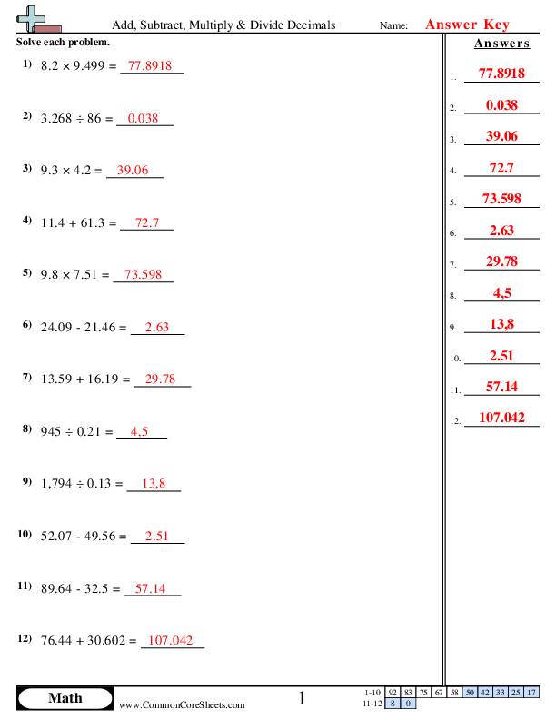  - add-subtract-multiply-divide-decimals worksheet