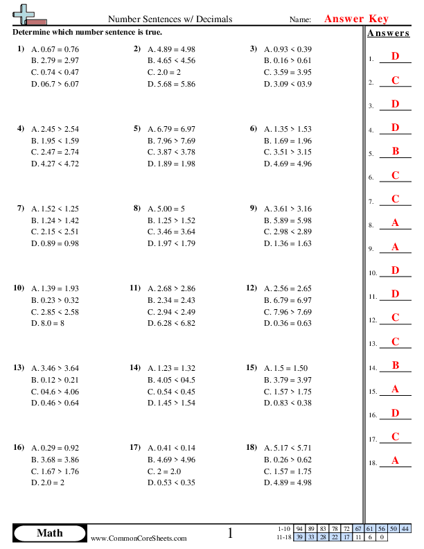  - number-sentences-with-decimals worksheet