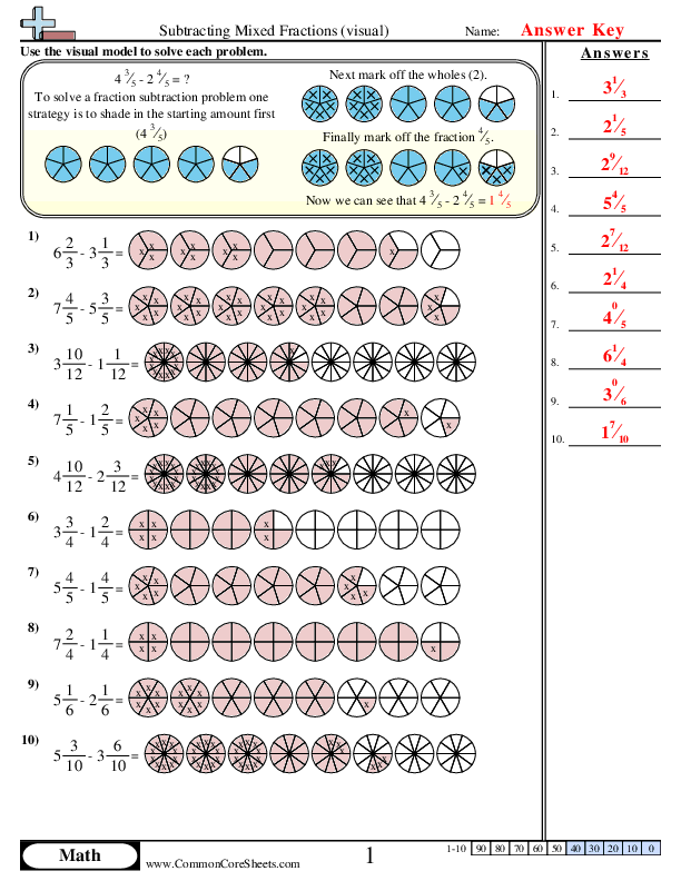  - subtracting-mixed-fractions-visual worksheet