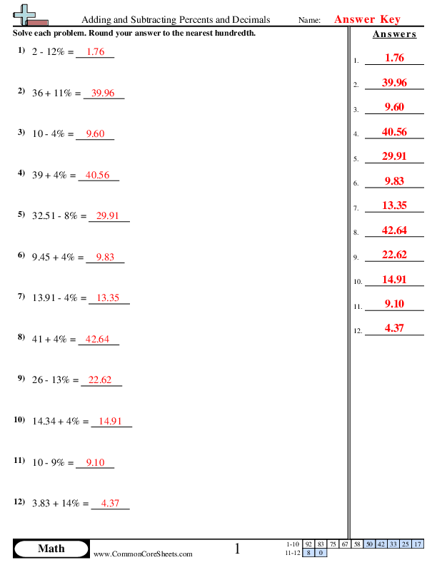  - adding-and-subtracting-percents-and-decimals worksheet