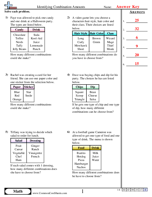  - identifying-combination-amounts worksheet
