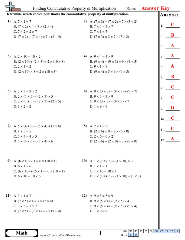  - commutative-property-multiple-choice worksheet
