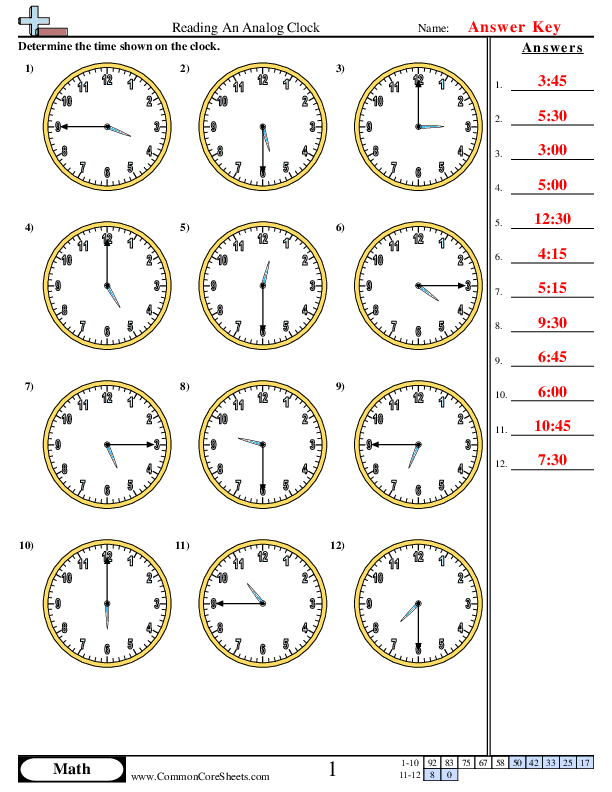  - reading-an-analog-clock-15-minute-increments worksheet