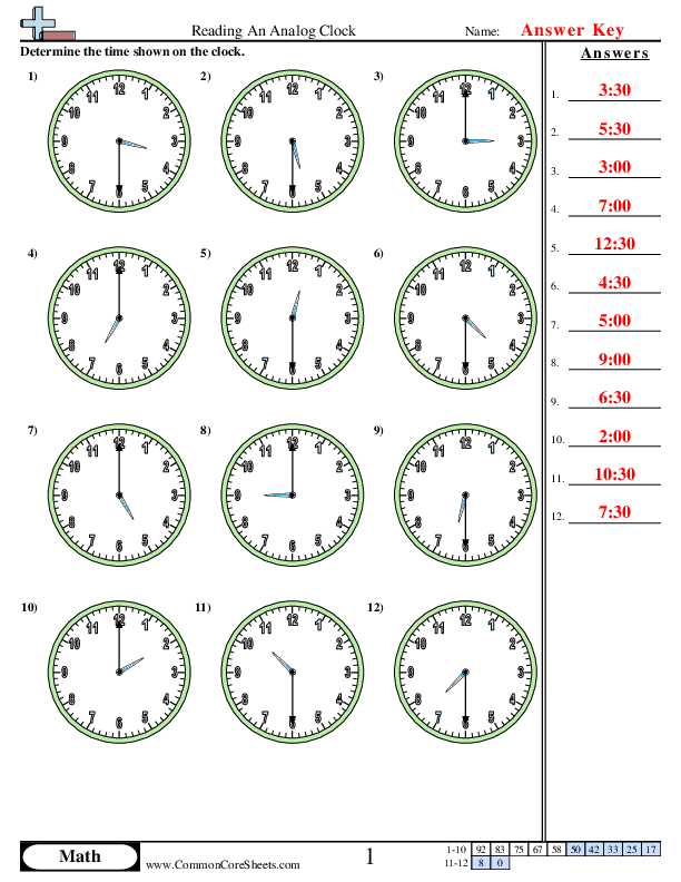  - reading-a-clock-half-hour-increments worksheet
