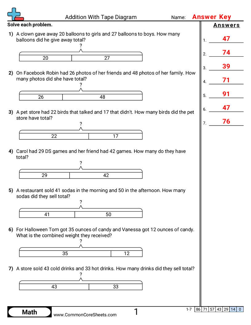 Tape Diagram Worksheets - addition-with-tape-diagram worksheet