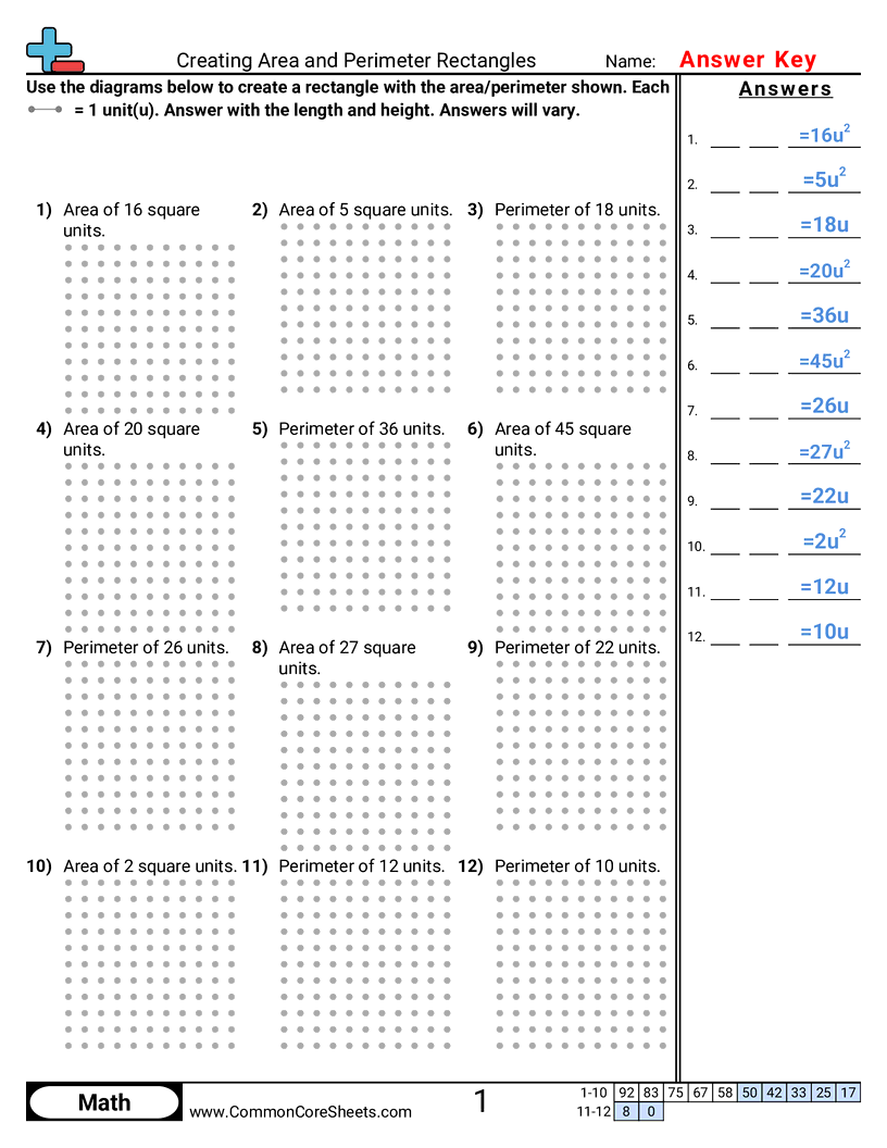3rd Grade Area & Perimeter Worksheets - creating-area-and-perimeter-rectangles worksheet