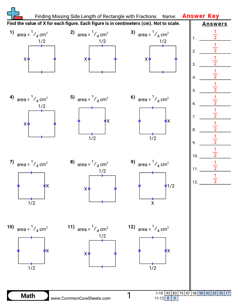 Area & Perimeter Worksheets - finding-missing-side-length-of-rectangle-with-fractions worksheet
