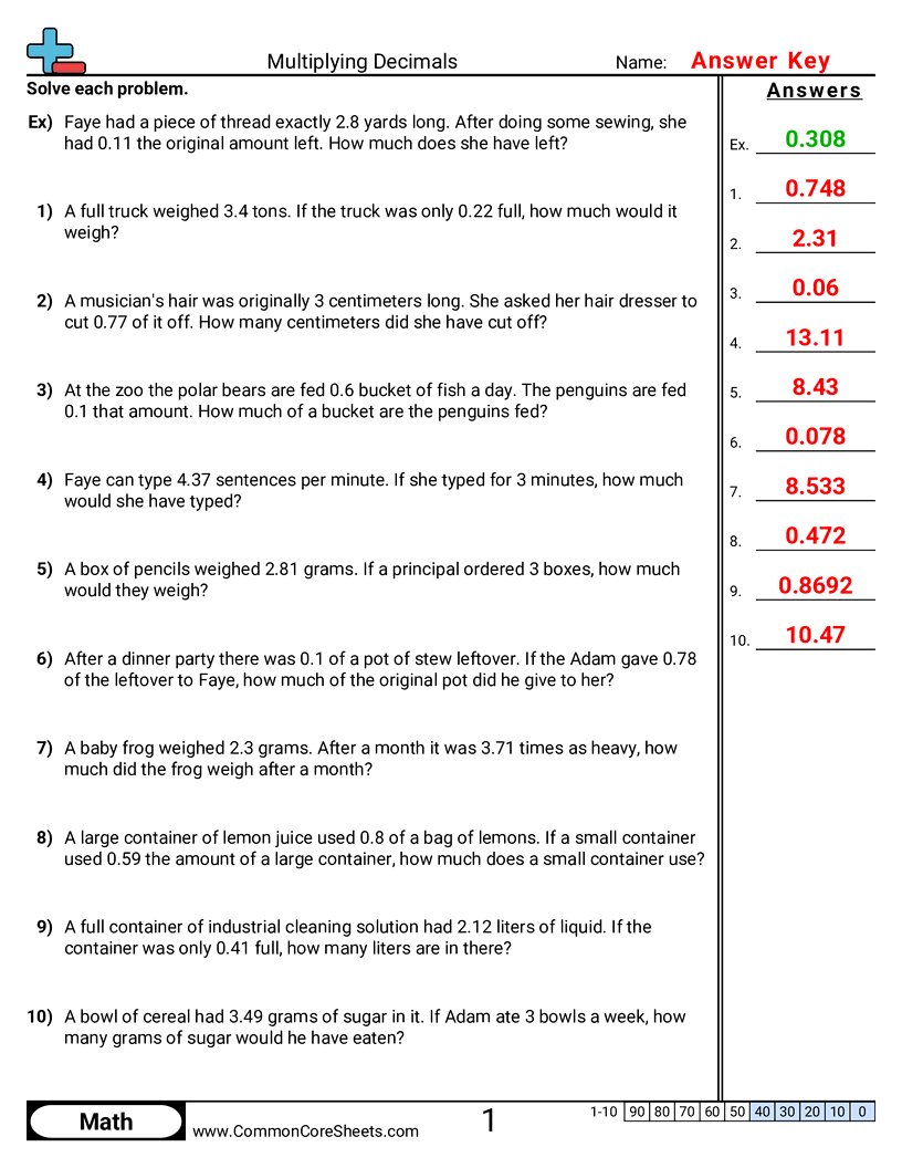 Decimal Worksheets - multiplying-decimals-word worksheet