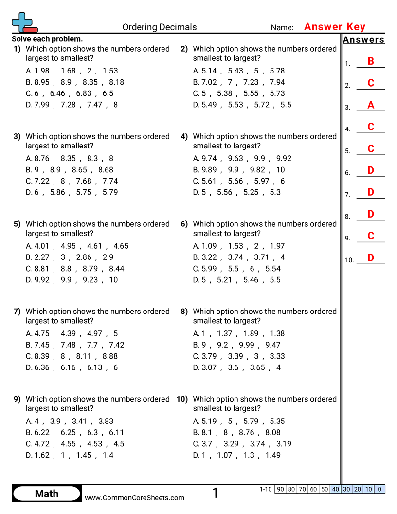 4th Grade Decimal Worksheets - up-to-hundredths worksheet