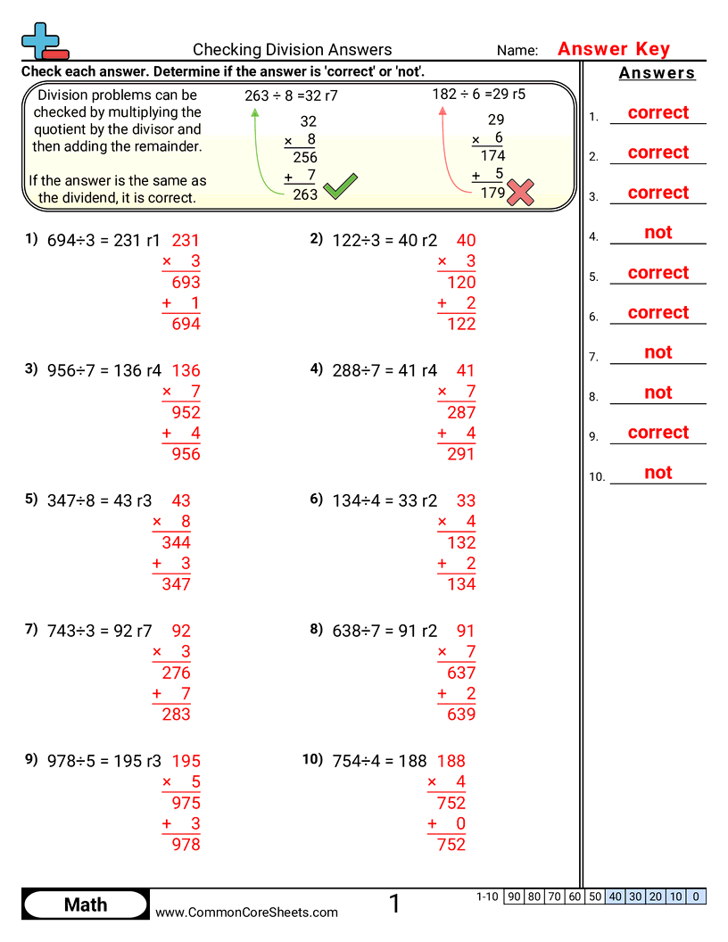 4nbt6 Worksheets - checking-division-answers worksheet
