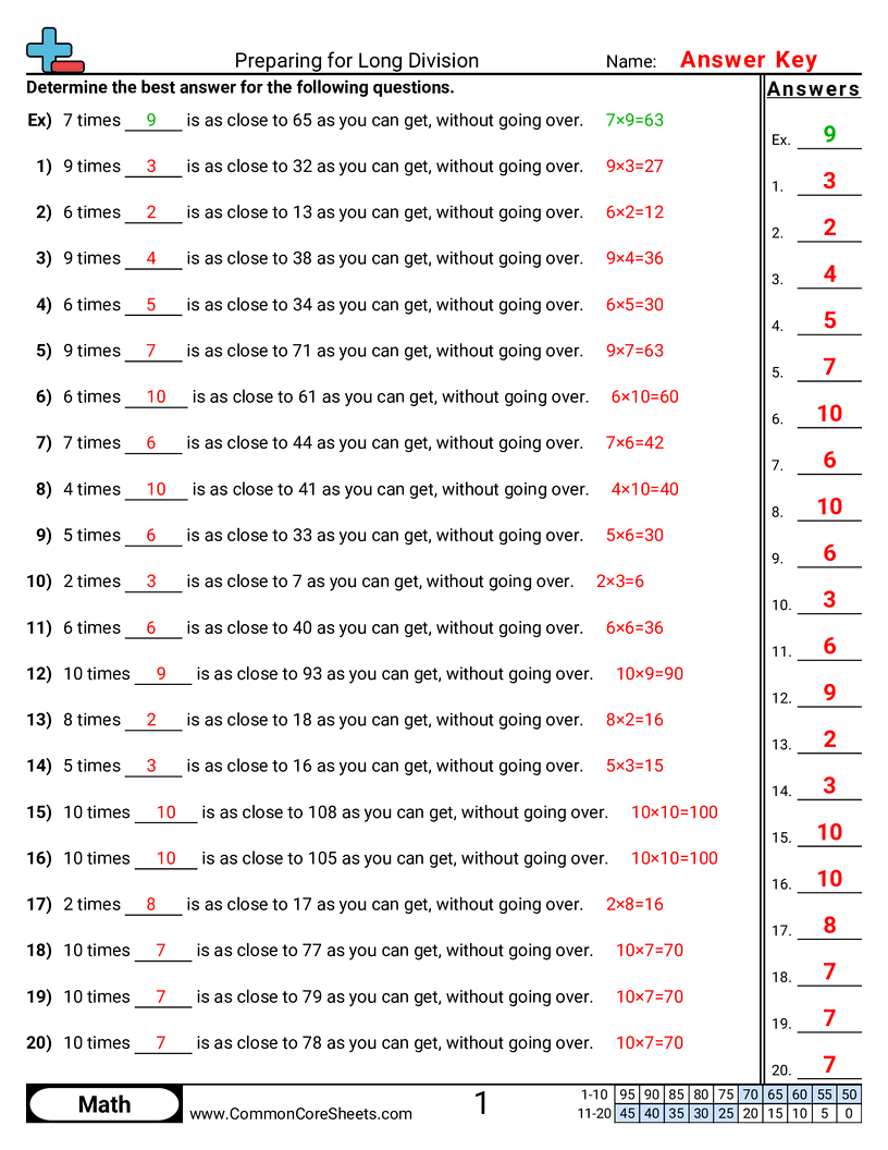 4nbt6 Worksheets - preparing-for-long-division worksheet
