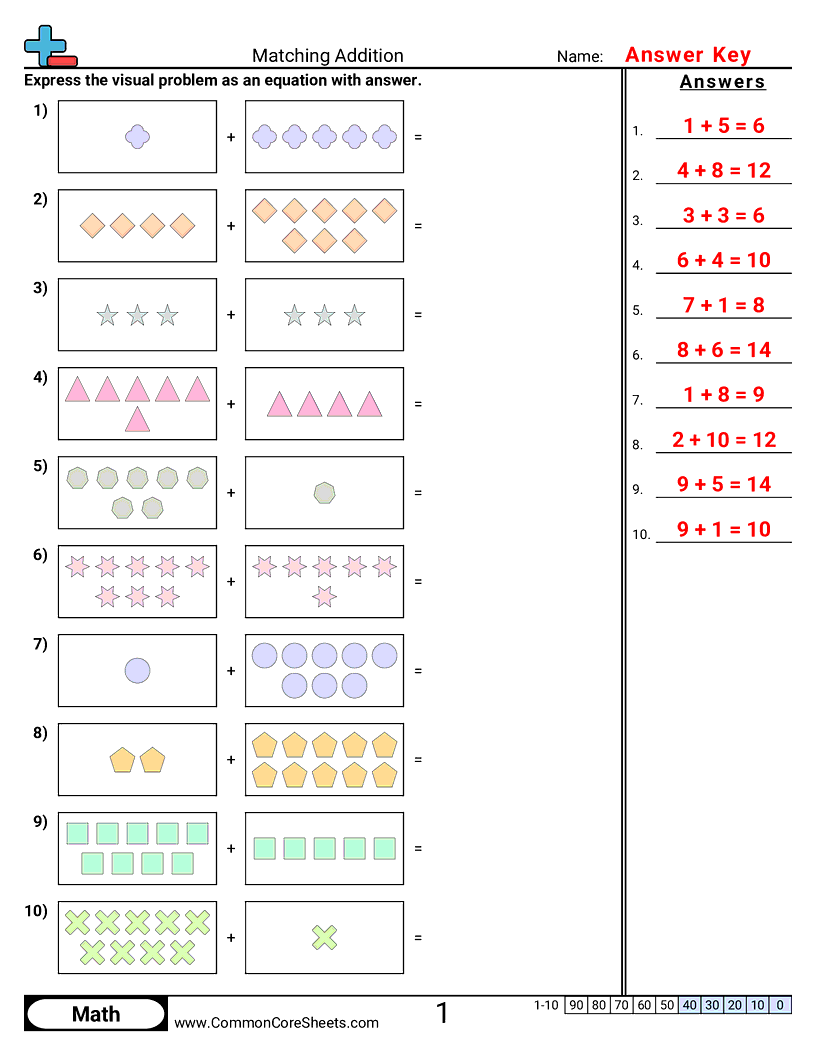 koa1 Worksheets - matching-addition worksheet
