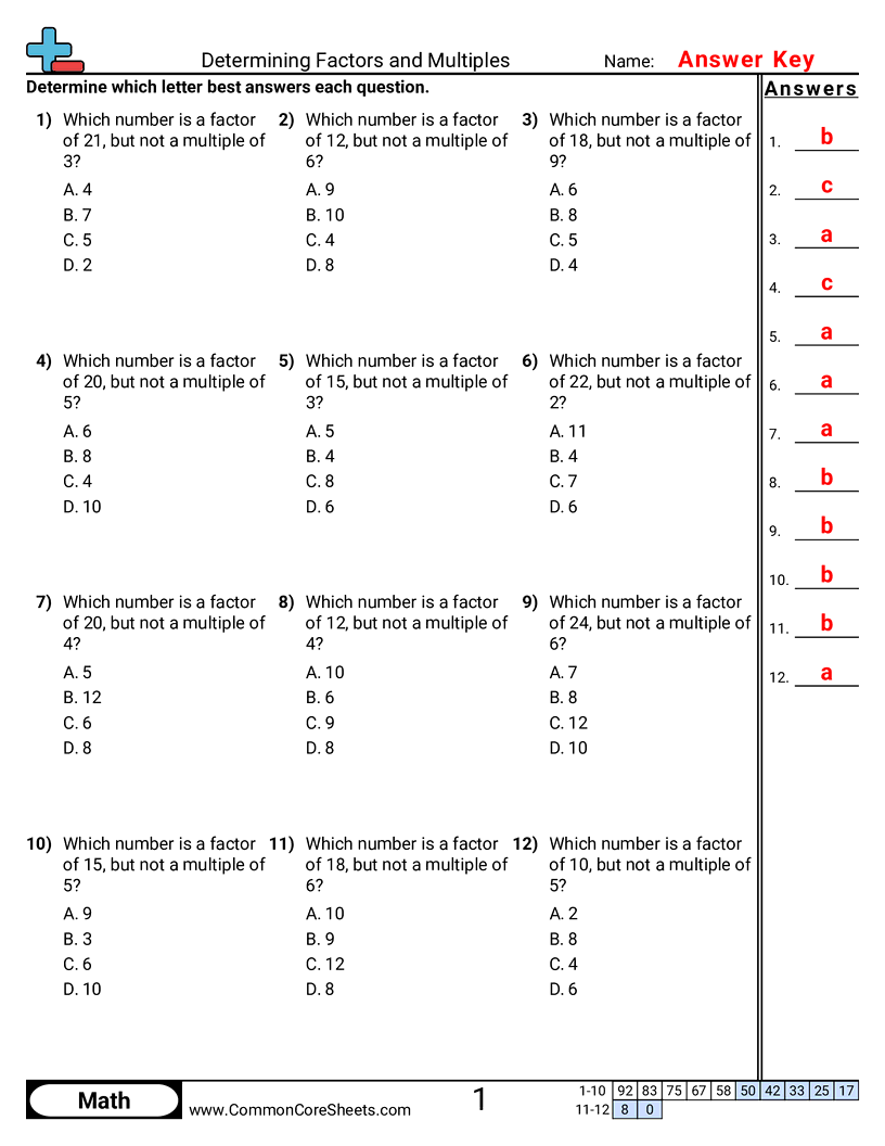 Factor Worksheets - determining-factors-and-multiples worksheet