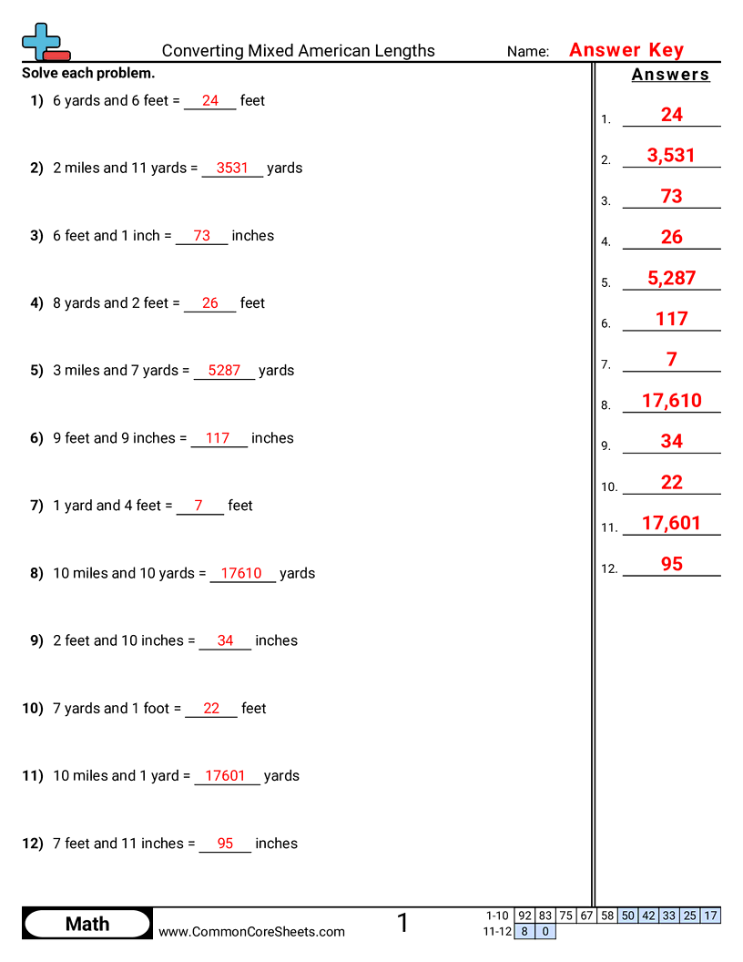 american Worksheets - converting-mixed-american-lengths worksheet