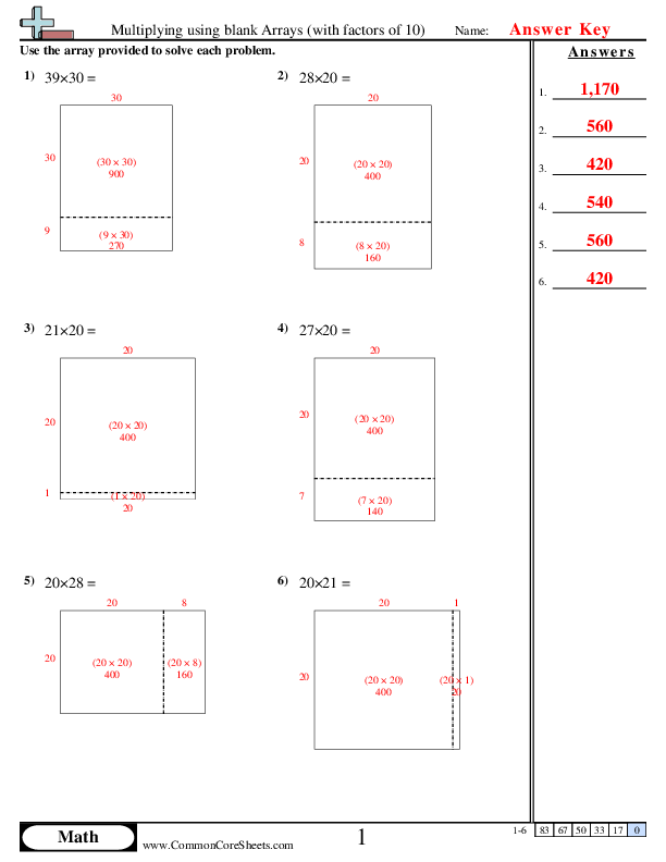  - multiplying-using-arrays-with-factors-of-10 worksheet