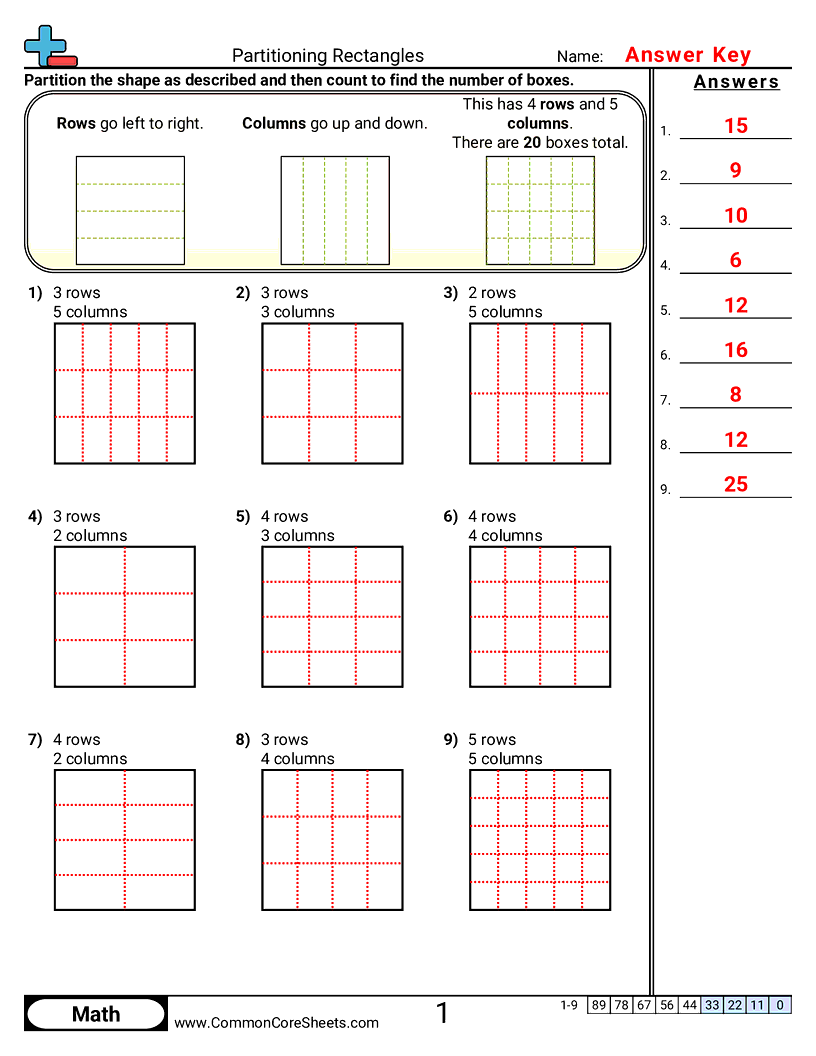Multiplication Worksheets - partitioning-rectangles worksheet