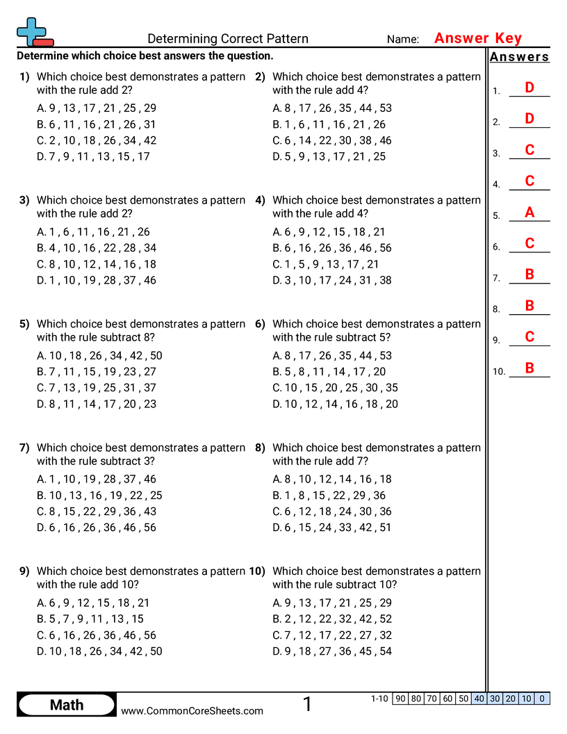 continuing number patterns Worksheets - determining-correct-pattern worksheet