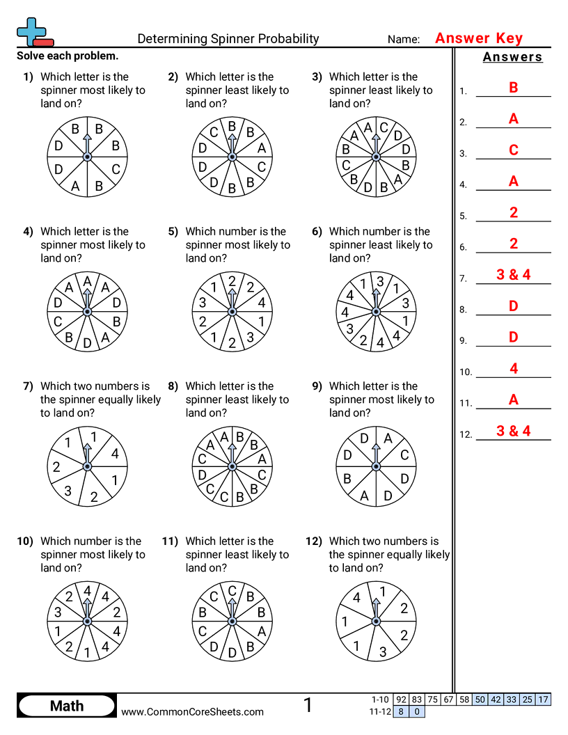 Probability Worksheets - determining-spinner-probability worksheet