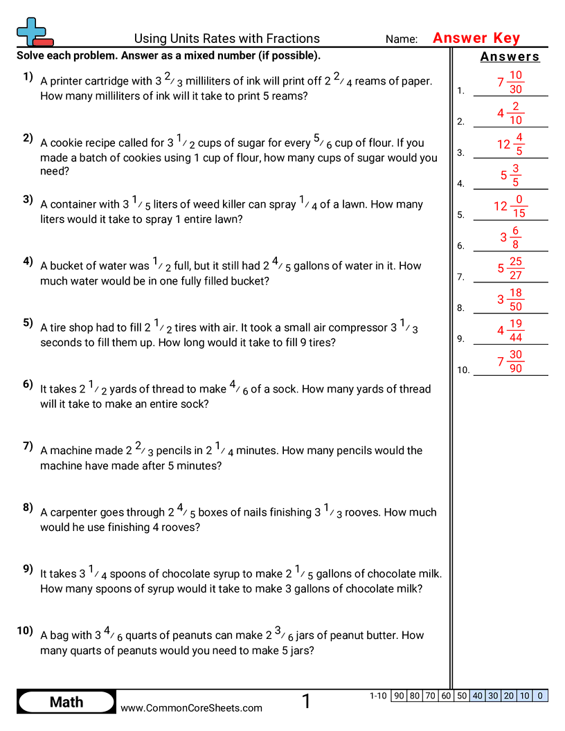 7th Grade Ratio Worksheets - using-unit-rates-with-fractions worksheet