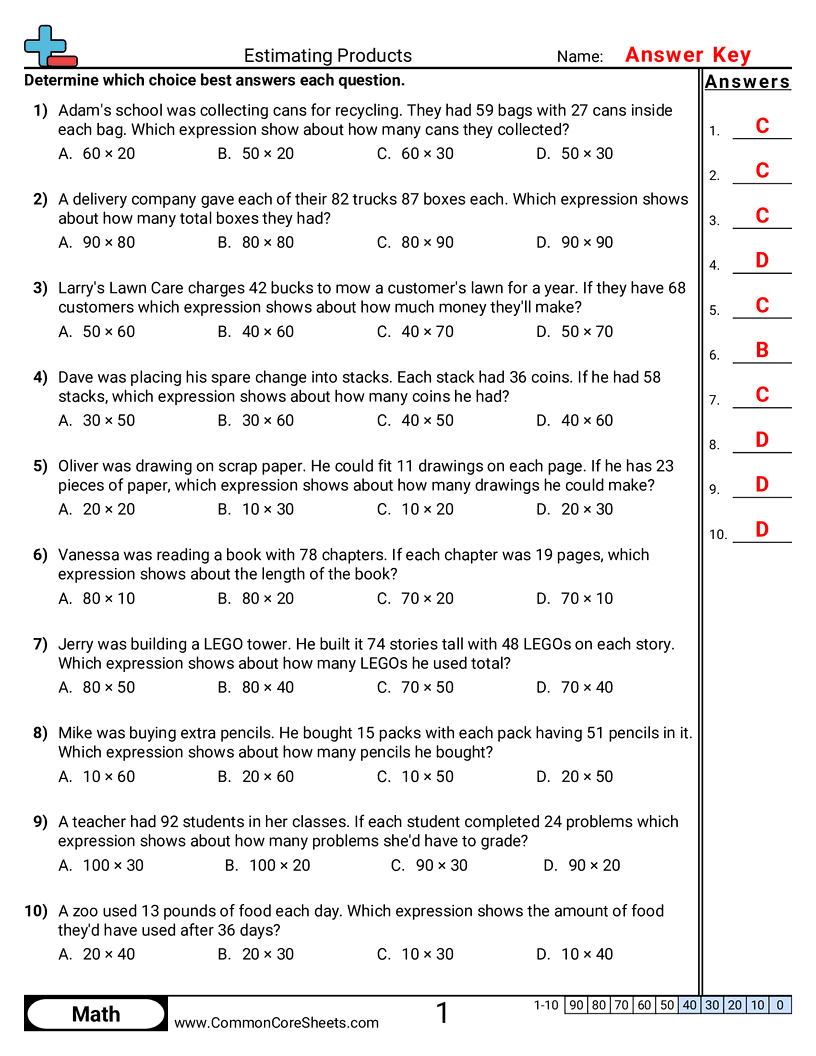3nbt1 Worksheets - estimating-products-x worksheet