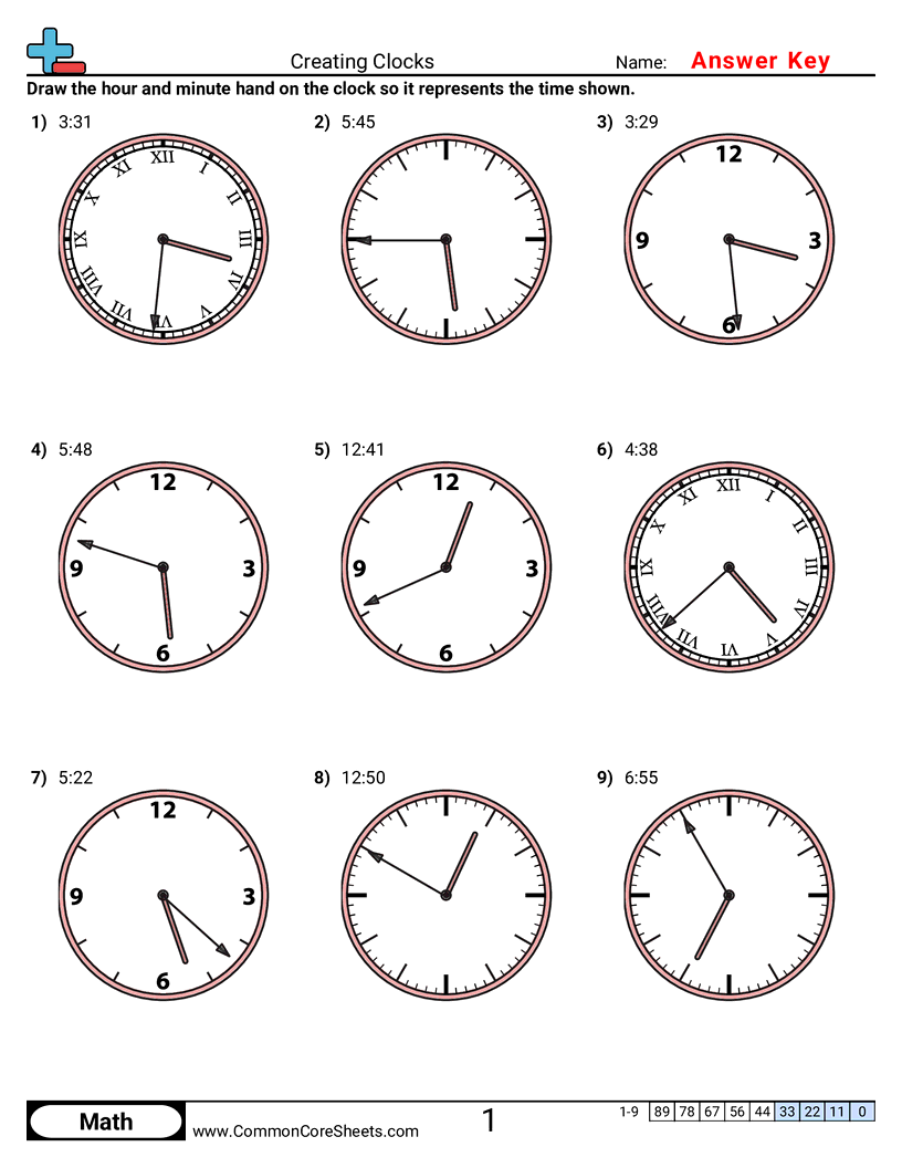 Time Worksheets - creating-clocks-1-minute-increments worksheet