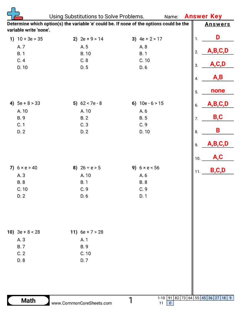 Algebra Worksheets - using-substitution-to-solve-problems worksheet